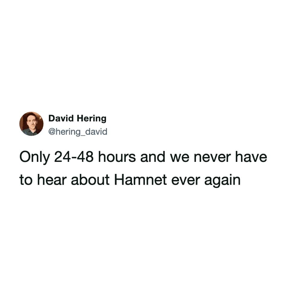 The specific relief of the award season cycle finally ending is captured in this Oscars meme, counting down the hours until the internet can stop discussing the movie Hamnet