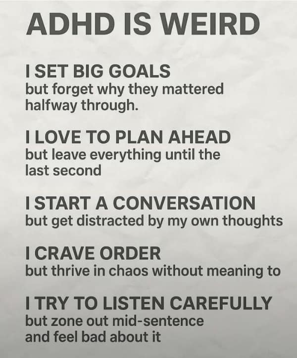 ADHD is weird list meme.