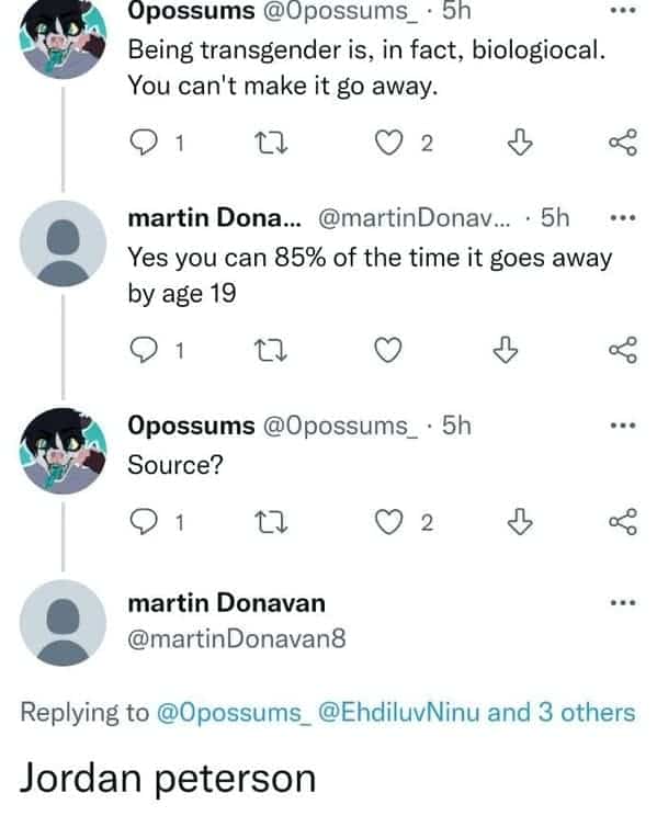 Twitter user citing Jordan Peterson as the source for a made up statistic.