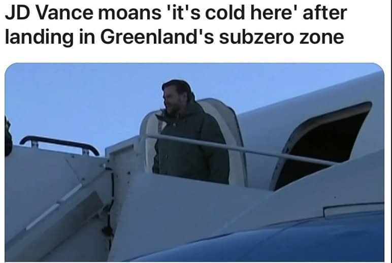 JD Vance moans 'it's cold here' after landing in Greenland's subzero