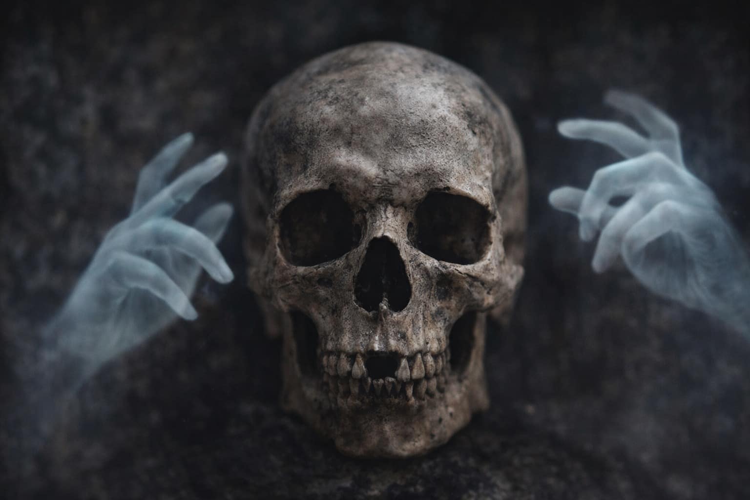 Creepy facts compilation: A collage featuring a dark silhouette of the Pied Piper leading away children, a horrifying pale face with white eyes warning about the rabies virus, and a shadowy brain highlighting the instant, silent danger of an aneurysm.