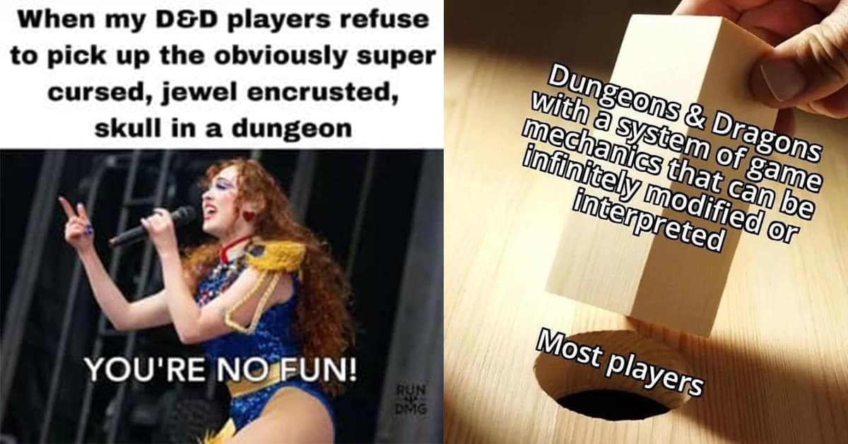 Collection of d&d meme images and dnd meme compilations featuring mimics and tragic backstories