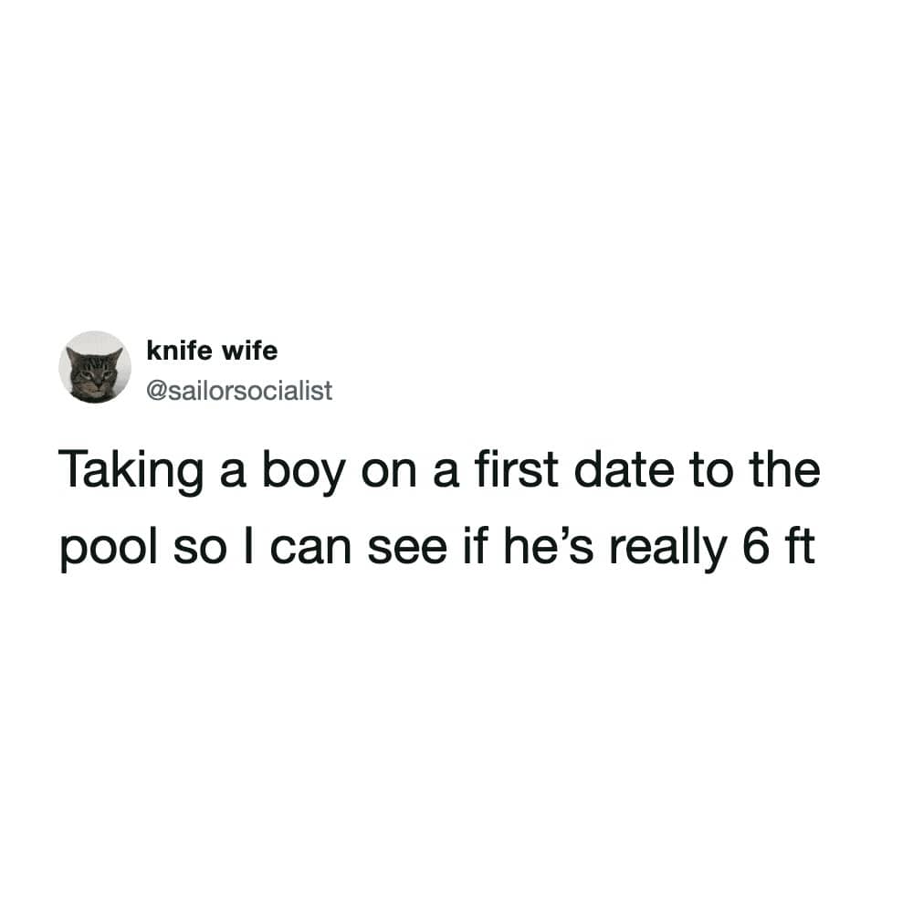 A social media post suggesting a pool date as a strategy to verify a man's height.