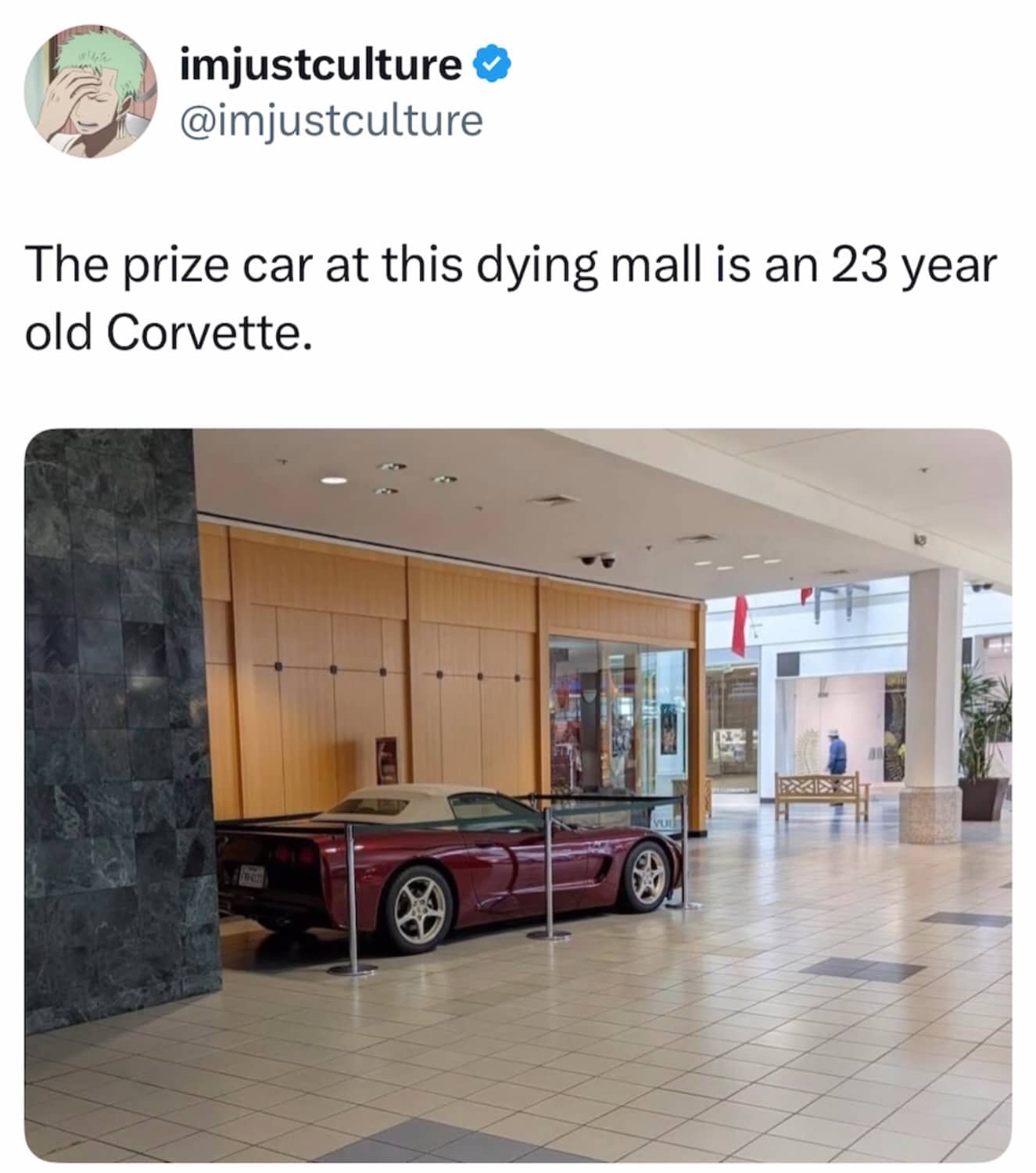 Viral tweet mocking dying mall raffling off a 23-year-old Corvette as grand prize