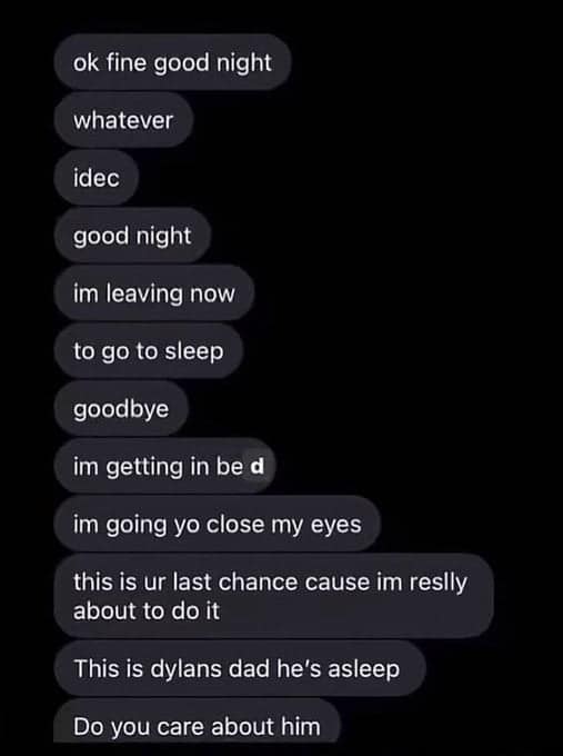 Overly dramatic goodbye messages followed by a dad intervening in a funny text