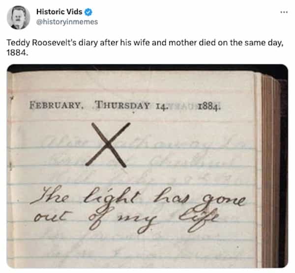 Teddy Roosevelt's diary after his wife and mother died on the same day, 1884