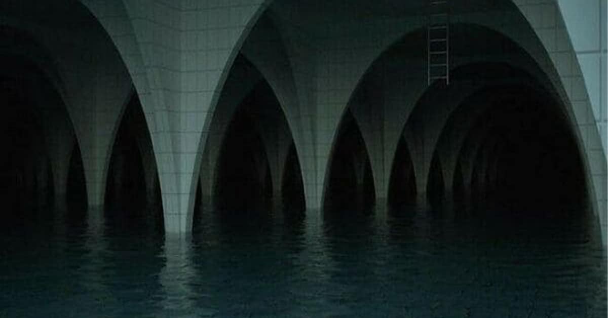 Collection of creepy liminal space images and liminal space creepy locations including red hallways and dark pools