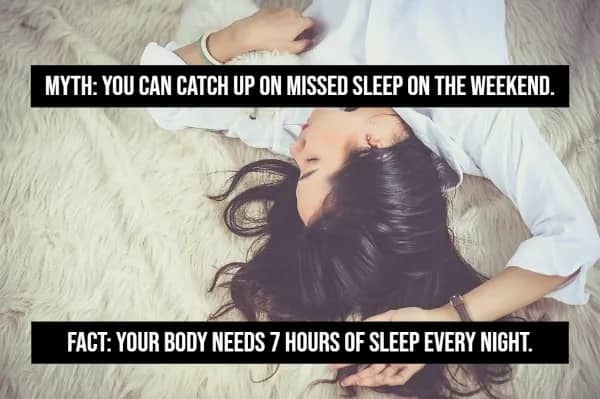 Woman sleeping on floor myth vs fact body requires seven hours of sleep every night