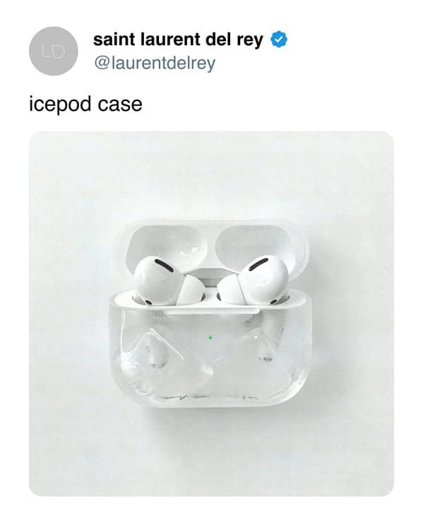 A transparent AirPods Pro case designed to look like a hand-sculpted block of clear ice.