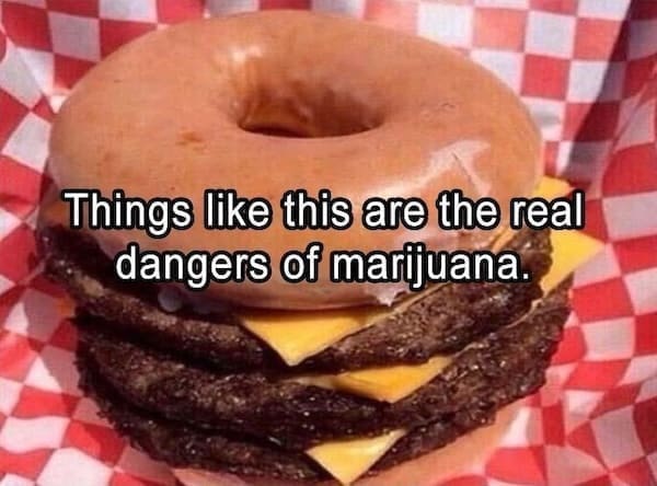 Stoner memes Things like this are the real dangers of marijuana. Cheeseburger donut